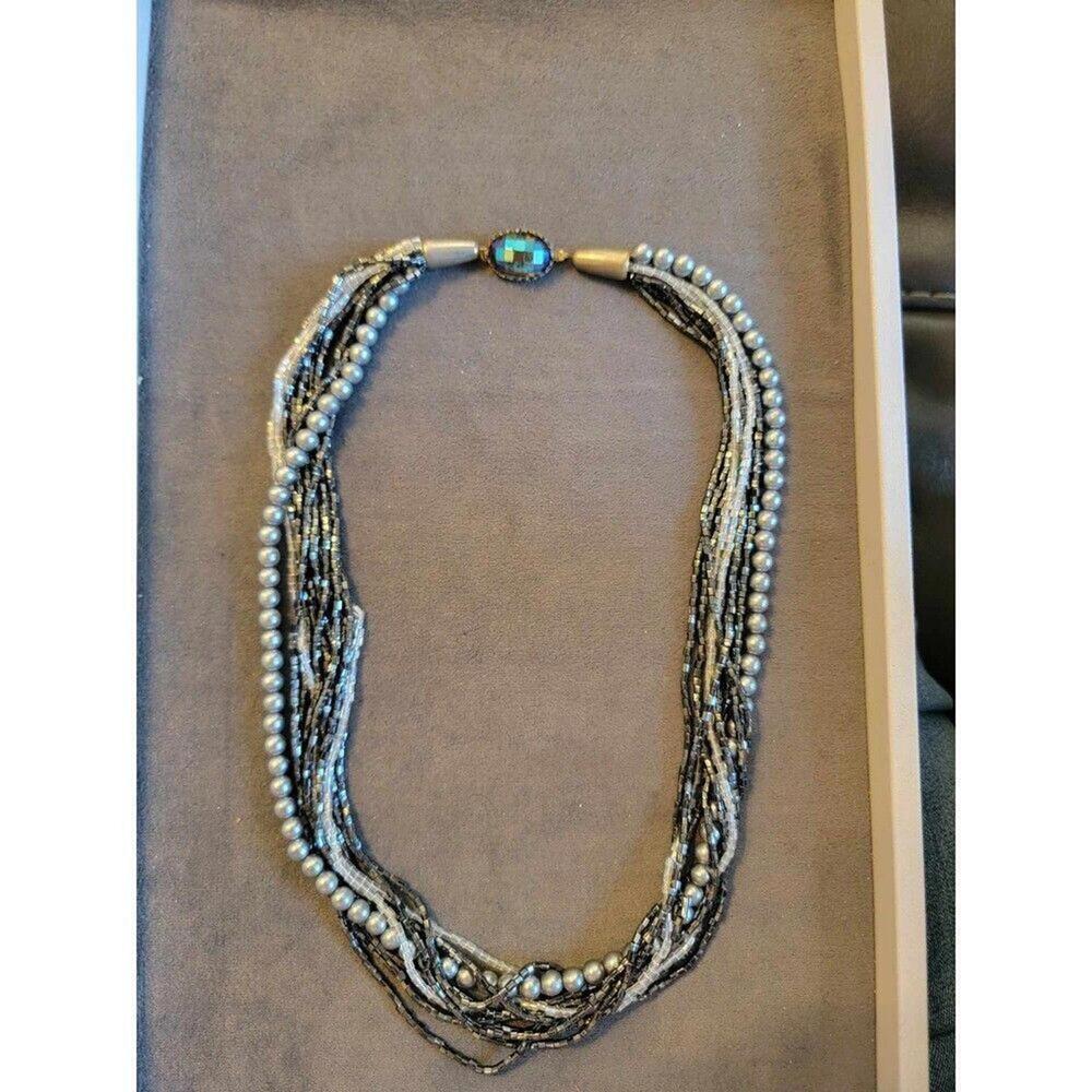 Vintage Layered Beaded Necklace With Large Faceted AB Rhinestone Clasp